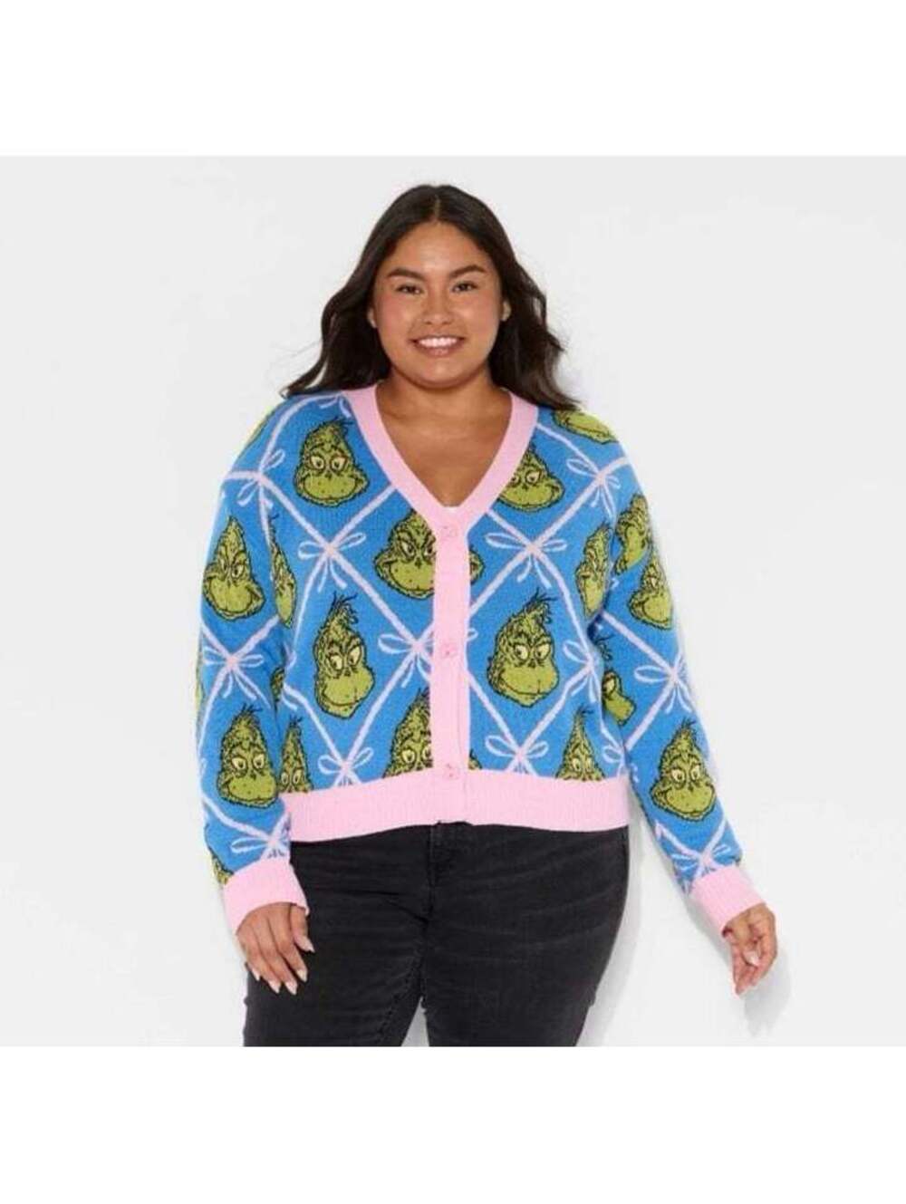 Women’s Grinch festive graphic cardigan 3x